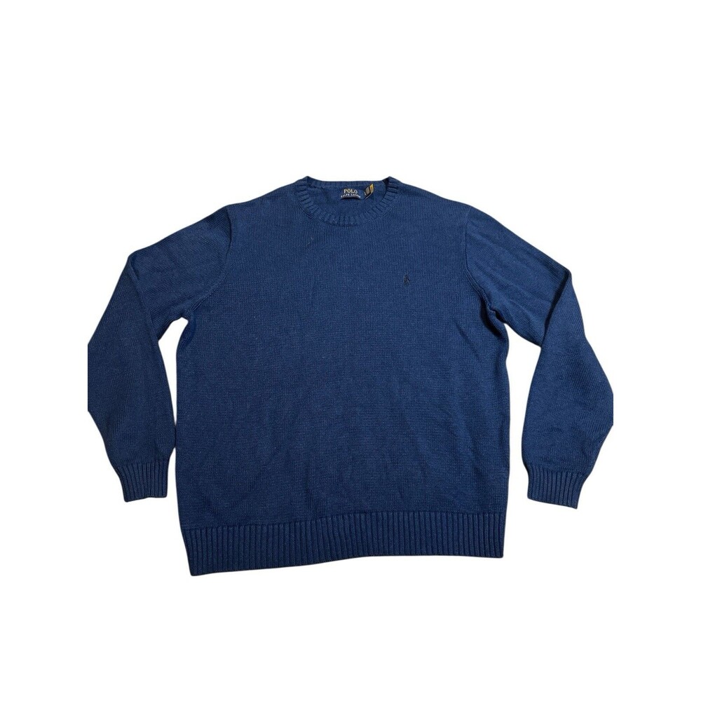 Polo Ralph Lauren sweater mens XL Blue crew neck Ribbed cotton dadcore cozy